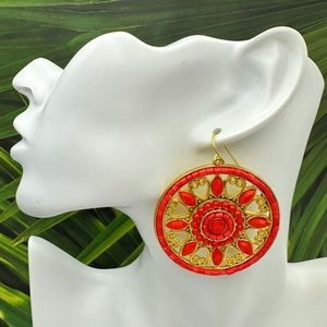 Round Bright Orange Disk Beaded Earrings